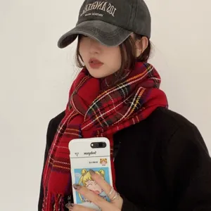 Écharpe d'hiver à carreaux rouges pour femmes, motif écossais classique, châle chaud.