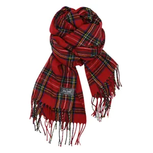 Écharpe écossaise rouge pour femme, cachemire doux classique élégant châle chaud d'hiver.