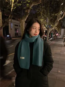 Winter warm solid color knit scarf detail, stylish Japanese style soft neck warmer for daily wear.