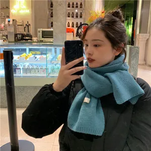 Korean style winter warm knitted scarf for women, solid color casual soft cozy neck wrap.