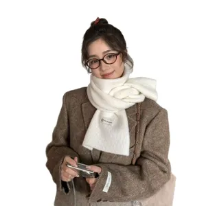Winter women thick warm knitted white scarf cozy neck warmer soft casual fashion daily wear.