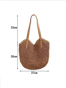 Borsa tote in paglia casual da donna, grande capacità borsa a spalla mare estate.