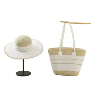 Damen Strohhut und Handtasche Set Sommer Strand Sonnenhut grosse kapazitaet gewebte Tasche