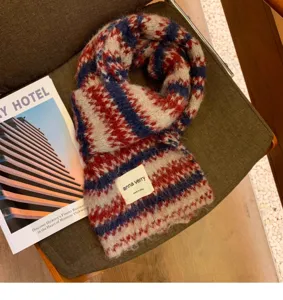 Korean style wool knit scarf winter soft cozy striped warm couple neck warmer detail