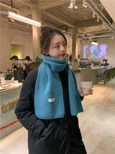Korean style winter warm knitted scarf for women, solid color casual daily wear