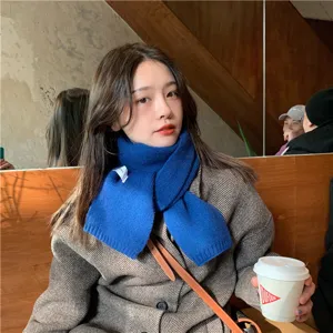 Solid color winter knitted scarf, cozy soft texture, stylish warm neck warmer for daily wear.