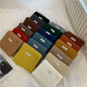 Solid color knitted scarf women winter warm cozy versatile thick fashion stylish neck wrap