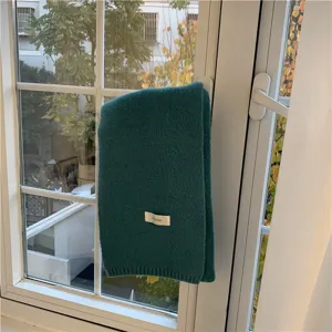 Solid color dark green knitted scarf for women and men, winter warm cozy fashion neck wrap.