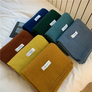 Winter solid color knitted scarf versatile warm thick neck warmer soft cozy fashion daily wear