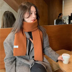 Winter Solid Color Knitted Scarf For Women And Men Thick Warm Cashmere-Like Scarf Fashion Casual Daily Neck Scarf
