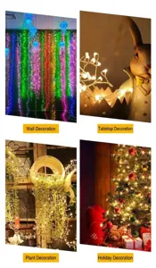 LED copper wire star string lights shown in four decorative application scenarios
