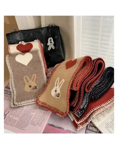 Bufanda de punto para mujer otoño invierno tierno diseño de corazón conejo cuello cálido