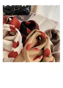 Bufanda de punto con patrón de corazón acogedora para mujeres y hombres, suave invierno.