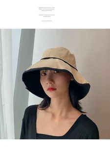 Chapeau bob beige femme été, large bord protection solaire style coréen mode décontracté.