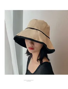 Chapeau de pêcheur femme été beige large bord protection solaire style coréen mode plage casquette