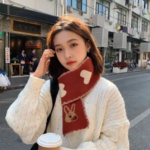 Bufanda de Punto Cálida de Invierno Para Mujeres Y Hombres Lindo Patrón de Corazón Conejo Polar Suave Cuello Cálido