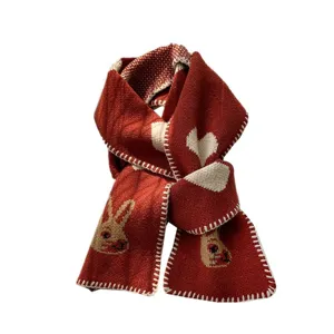 Bufanda punto corazón conejo mujer, moda invierno cálida, bufanda roja suave y cómoda.