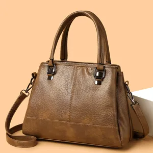 Vrouwen bruin zacht leer handtas grote capaciteit shopper casual vintage schoudertas