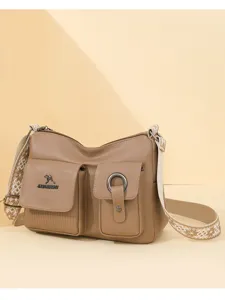 Stylish soft leather crossbody bag with multi pockets and wide strap for daily fashion use.