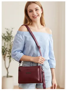 Stylish PU leather crossbody shoulder bag for women, multi-compartment casual daily handbag.