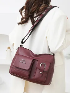Women Casual Soft PU Leather Shoulder Crossbody Bag Large Capacity Litchi Pattern Tote Handbag With Multi Pockets