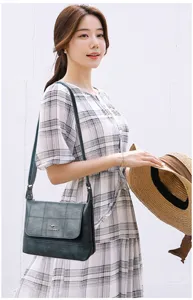 Retro soft leather crossbody bag for women, elegant vintage shoulder bag with flap closure.
