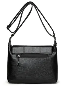 Vintage soft leather women crossbody shoulder bag with zipper back pocket and strap