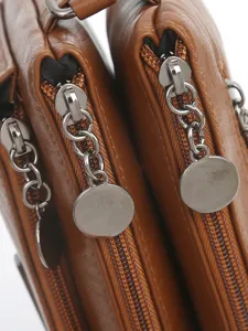 Brown PU leather multi-compartment cross-body bag stylish phone wallet handbag main view