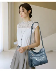 Women soft PU leather multi-pocket crossbody shoulder bag casual multi-compartment handbag