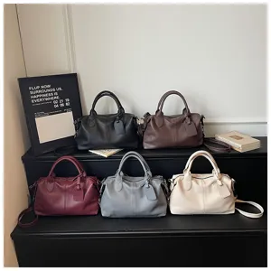 Vintage soft leather shoulder bag, casual crossbody tote, large capacity versatile women handbag
