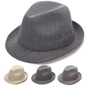Atmungsaktiver Herren-Fedora-Hut aus Leinenimitat in verschiedenen Sommerfarben