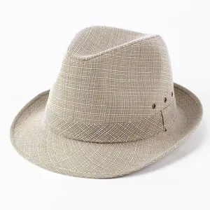 Chapeau de soleil fedora respirant en aspect lin pour hommes avec œillets d'aération.
