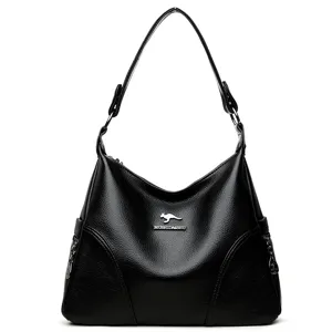 Klassische schwarze weiche Ledertasche fur Damen, stilvolle Handtasche mit grossem Fassungsvermoegen.