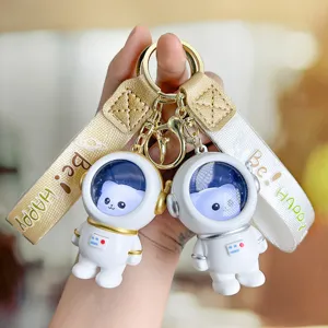 Luminous Astronaut Space Bear Keychain Cute Cartoon LED Night Light Couple Bag Pendant Acrylic Key Ring
