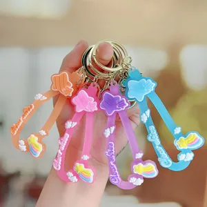 Creative PVC Soft Rubber Rainbow Star Lotus Keychain Cute Drifting Bottle Lanyard Bag Charm Pendant Fashion Gift