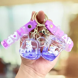Leuke Eenhoorn Drijfzand Sleutelhanger Vloeistof Oliegevuld Acryl Hanger Cartoon Tas Charm Decoratieve Sleutelhanger Voor Meisjes