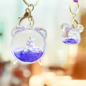 Leuke eenhoorn glitter sleutelhanger vloeibare quicksand hanger tas voor meisjes