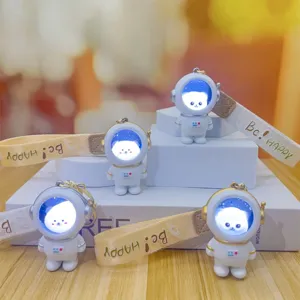 Cute luminous astronaut bear keychain glowing space night light bag pendant for students