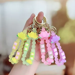 Cute silicone lotus flower keychain good luck blessing charm bag pendant accessory gift