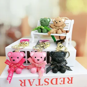 Resin woven sitting bear keychain cute cartoon doll bag pendant gift wholesale children day