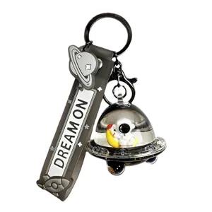 Cute astronaut spaceship keychain, crystal floating liquid charm bag pendant, birthday gift.
