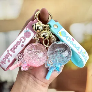 Cute Quicksand Liquid Lollipop Keychain Floating Glitter Pendant Bag Car Key Ring Women Kids Jewelry