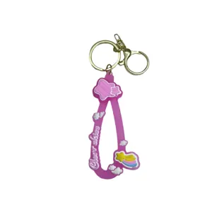 Cute pink silicone keychain with stars clouds and clear skies text for keys and bags