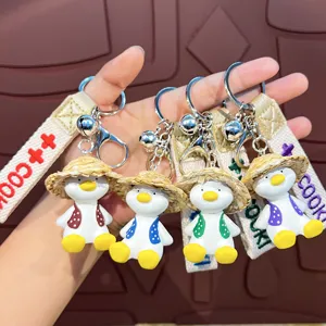 Leuke Cartoon Eend Sleutelhanger Hars Strohoed Dier Sleutelhanger Schooltas Hanger Tas Hangend Ornament Creatief Cadeau