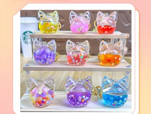 Schattige acryl drijfzand fles sleutelhanger, kattenoor tas hanger leuk cadeau item