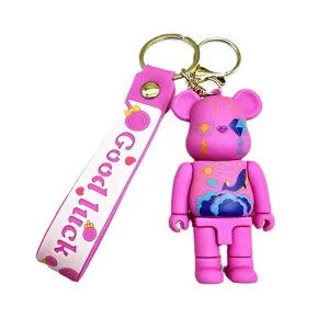 Roze beer sleutelhanger schattige cartoon koppel rugzak hanger siliconen band accessorie