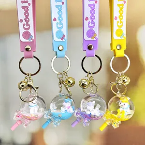Cute unicorn quicksand keychain charm, colorful silicone strap metal ring bag pendant.
