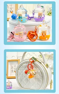 Cute floating liquid bear bottle keychain charm for women bags car keys kawaii accessories