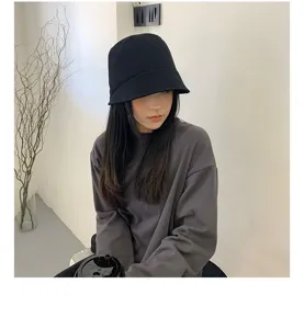 Chapeaubob noir pour femme, chapeau de pêcheur uni décontracté, casquette soleil polyvalente.