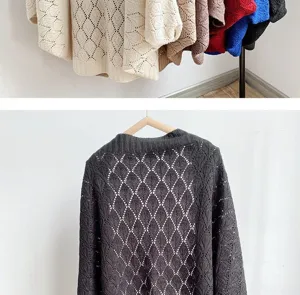 Women hollow out knitted cardigan cape loose casual sweater stylish outerwear coat new